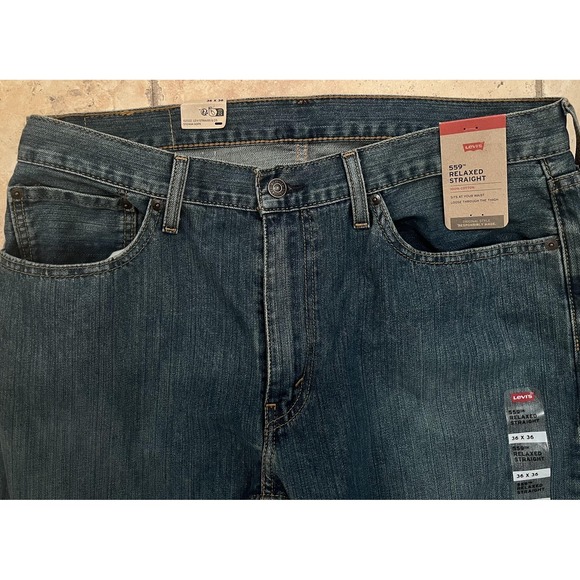 Levis 559 Mens Jeans 36x36 Blue Relaxed Straight Medium Wash Zip Five Pocket NEW - Picture 4 of 9